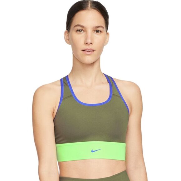 Nike Olive Lime Green Blue Swoosh Long Line Sports Bra S - Picture 1 of 4
